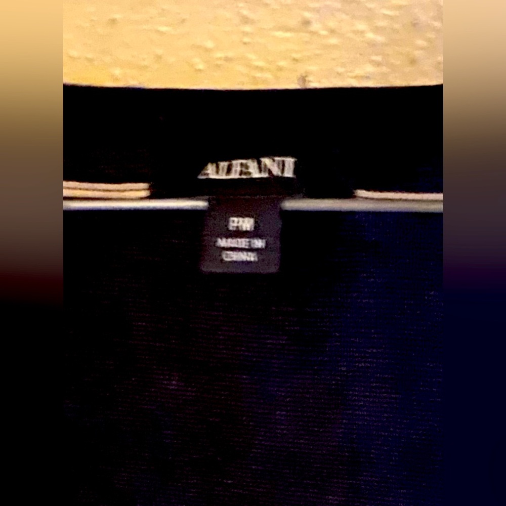 Alfani Wrap Top, Black with Thin Pastel Pink and White Lines, Size PM
